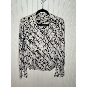 Women's Carmen Marc Valvo Blouse, Size L, White & Black